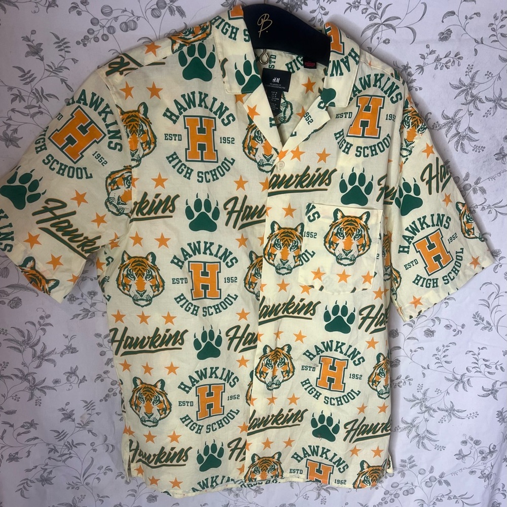 H&M Cream and Green Hawkins High School Shirt